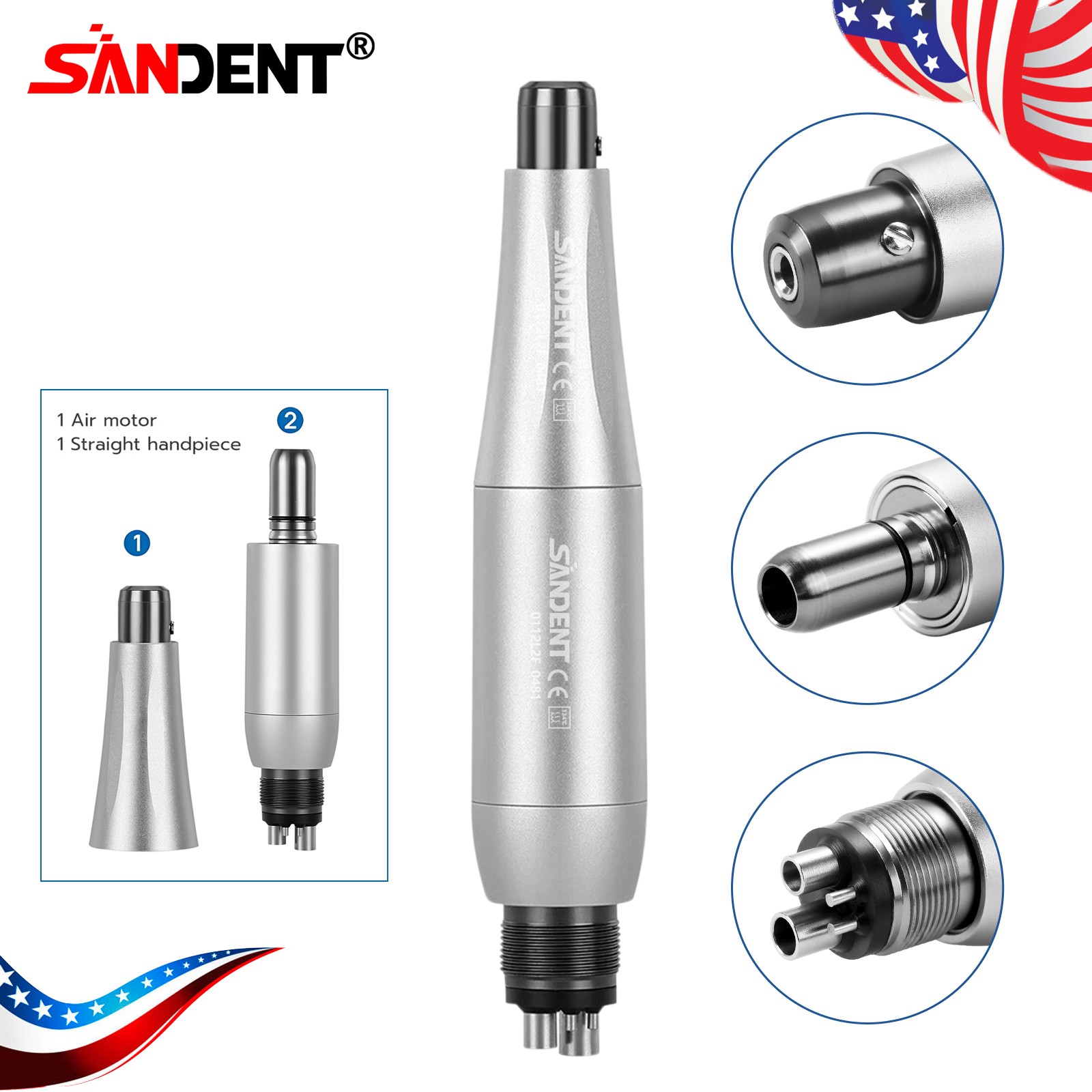 Dental Hygiene Prophy Handpiece Air Motor 4Holes 4:1 Nose Cone Swivel Silver