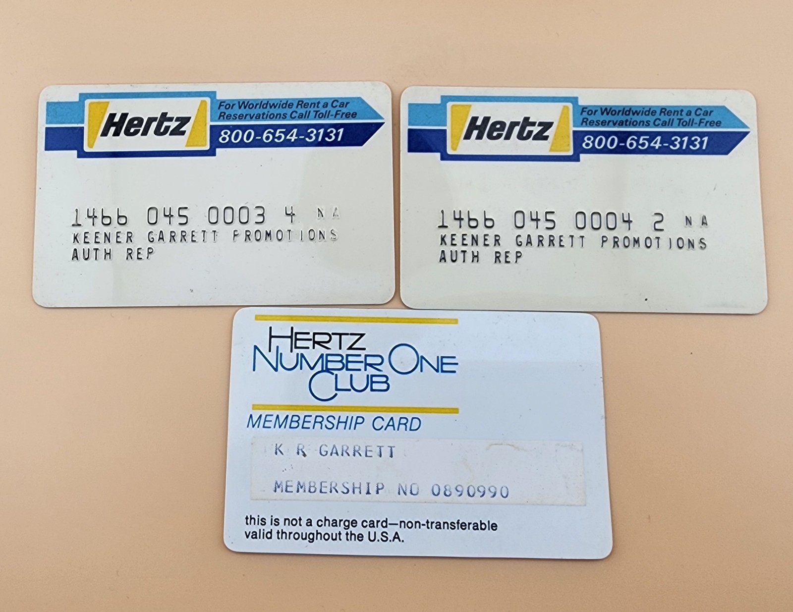 Vintage Lot 3 Hertz Car Rental Promotions Rep Cards & Number One Club Membership