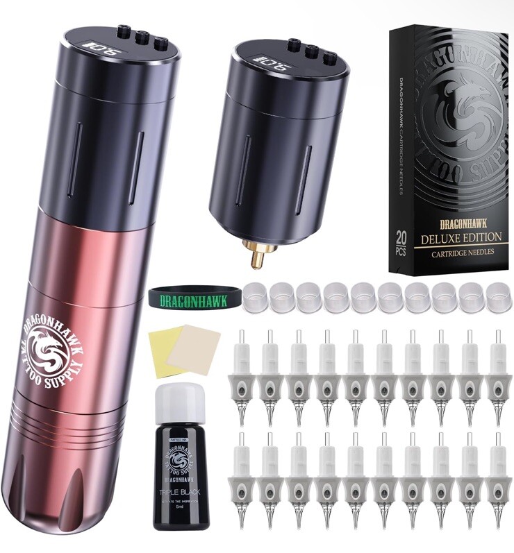 Dragonhawk X3 Pro Tattoo Machine Pen Gun (2 Batteries) 3.5mm Stroke 12V 1200RPM