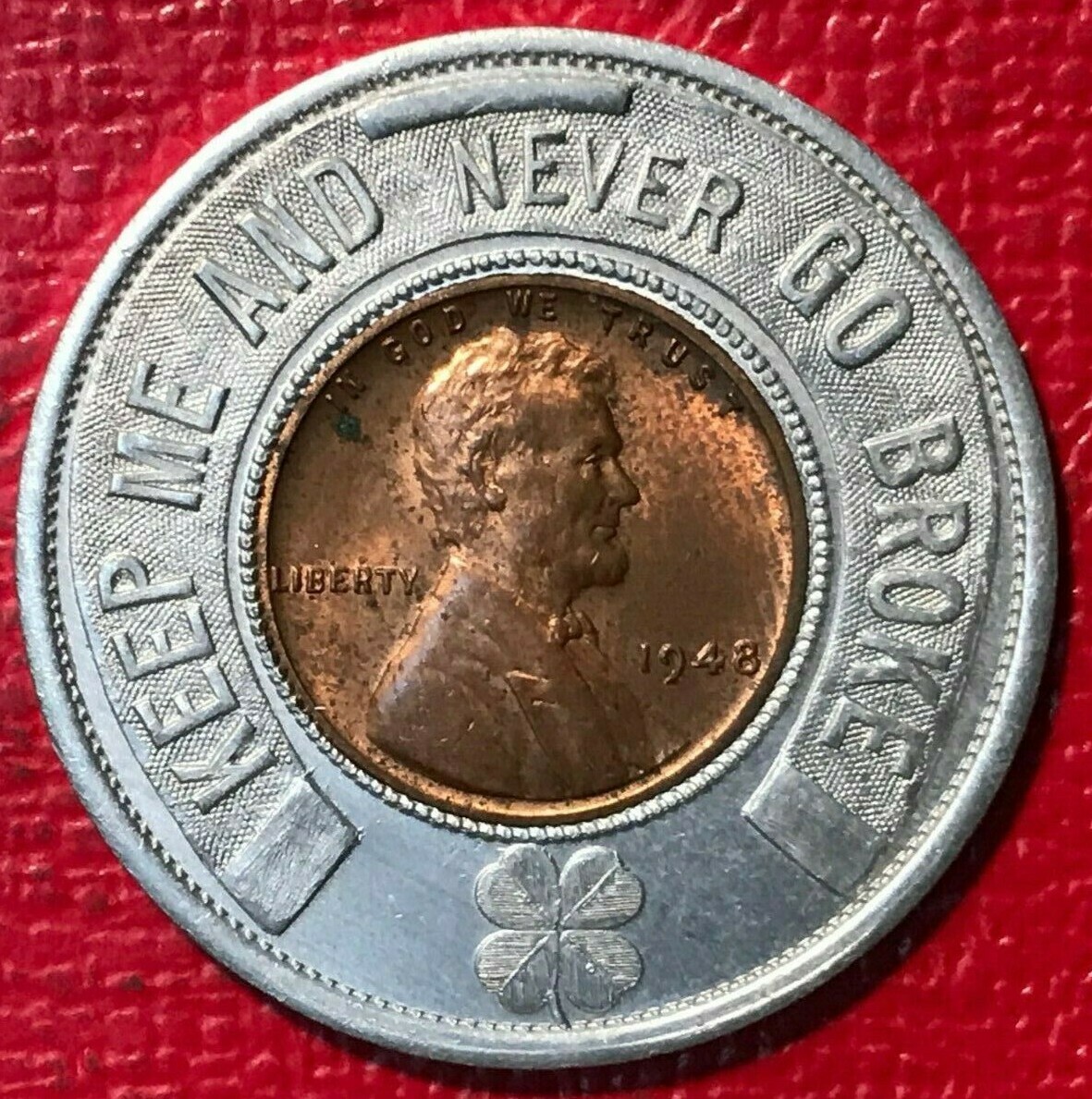 ENCASED COIN 1948 UNC DETAILS LINCOLN CENT HYATT CHEVROLET SALES GREENSBURG IND