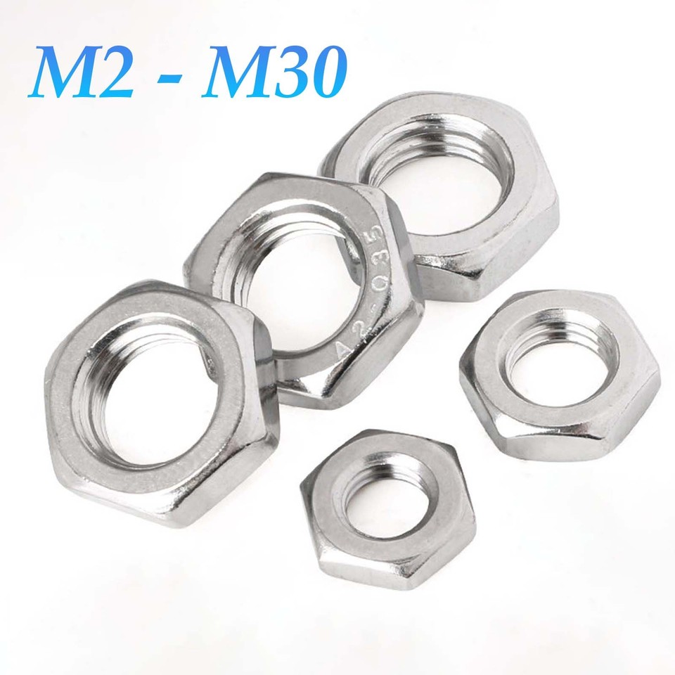 Fine Pitch / Metric Hexagon Thin Half Lock Hex Nuts A2 / A4 Stainless DIN 439