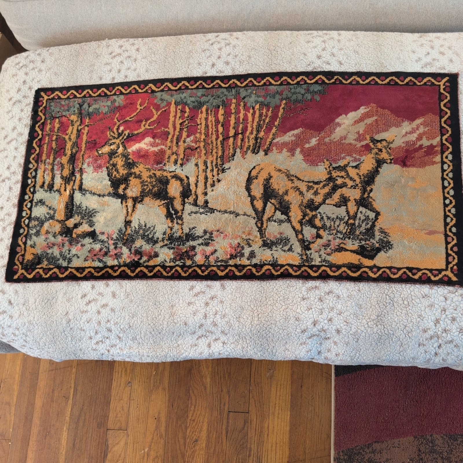 Vintage Velvet Tapestry Stag Deer in the Forest Wall Hanging