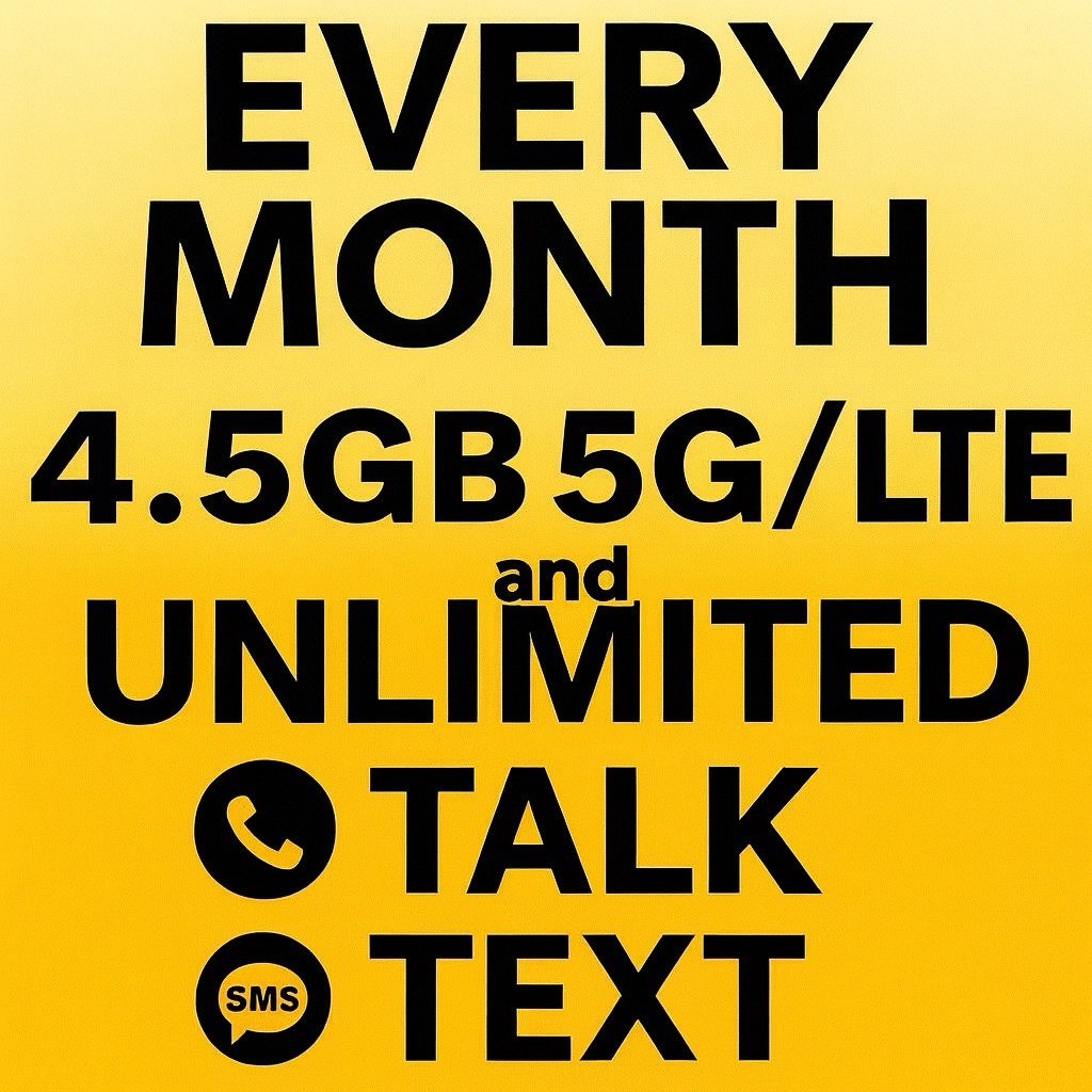 6 months Prepaid Phone Plan: 4.5GB Data monthly, unlimited Talk & Text SIM Card