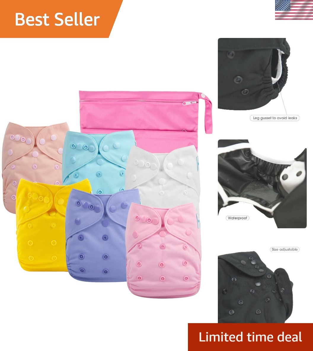 Cloth Diaper Covers 6 Pack with Wet Bag for Fitted Diapers and Prefolds with ...