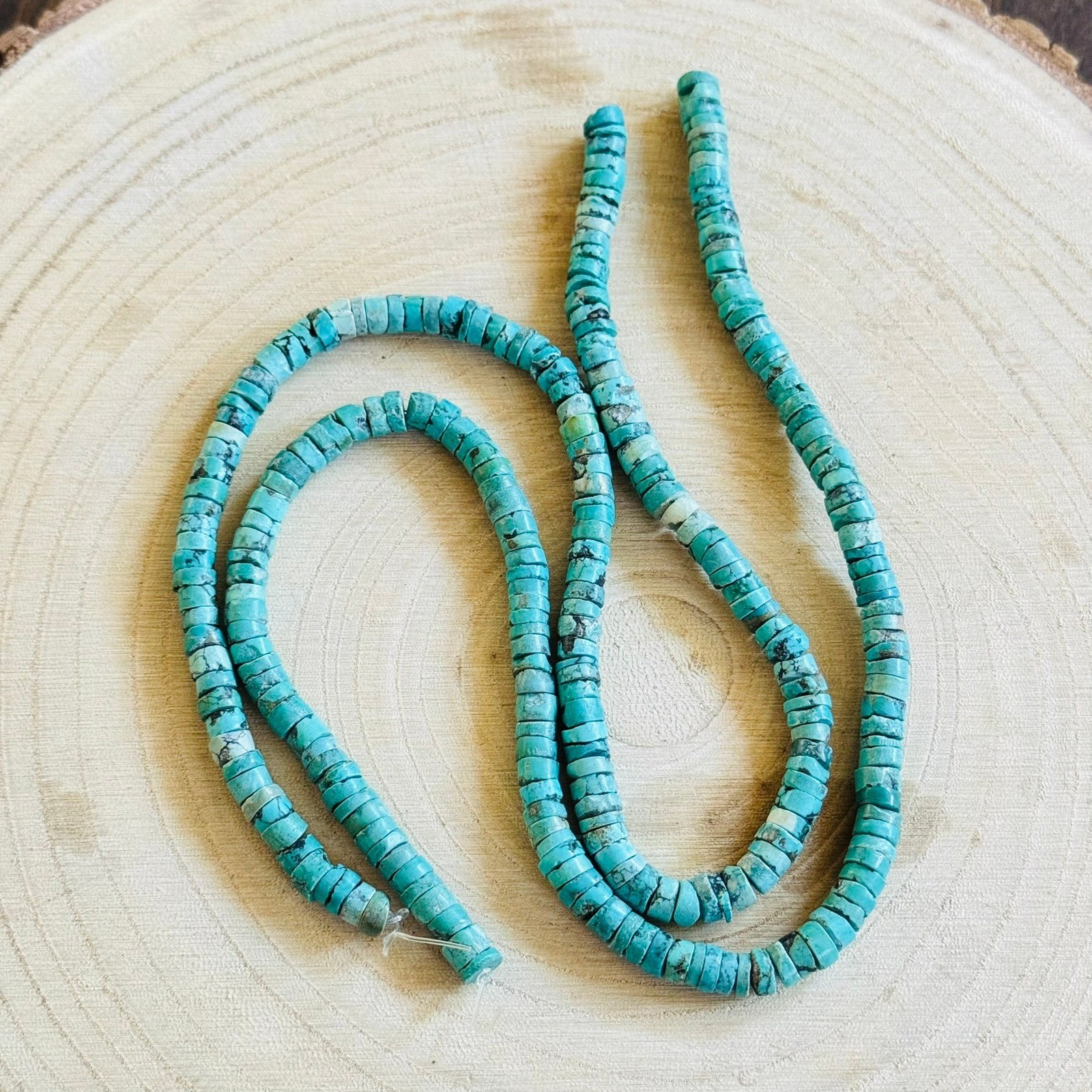 VTG Blue turquoise loose beads Heishi Native American 2 strands 15" 56g Natural