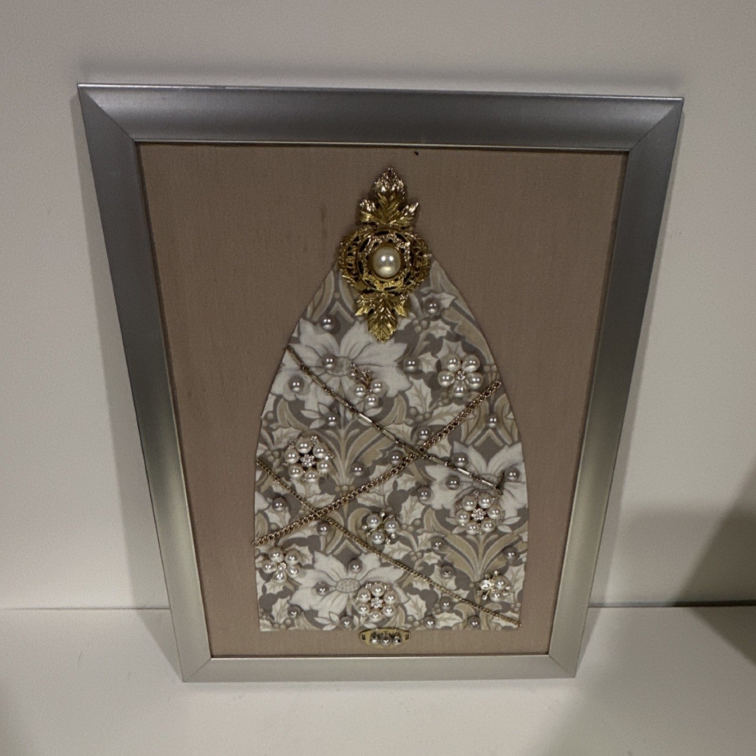 Framed Mixed Media Floral Assemblage Art, Contemporary 3D, size 12”x9.5”