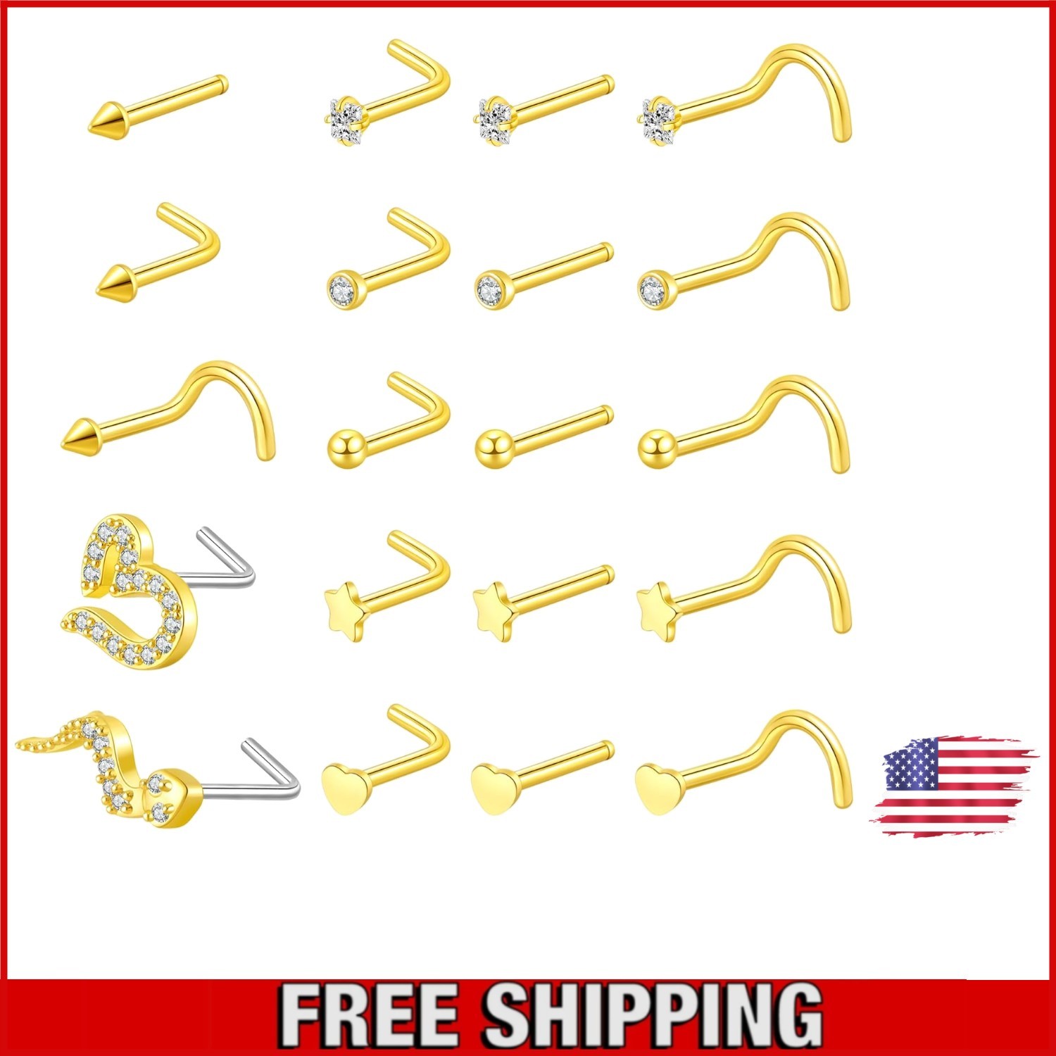 Elegant 22PCS Hypoallergenic Nose Rings Set – 316L Stainless Steel Jewelry