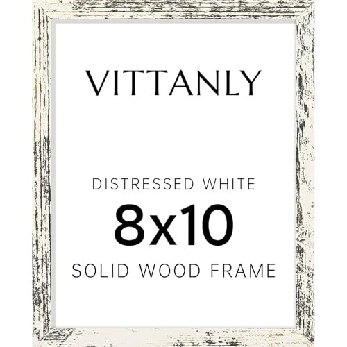  Picture Frame, Solid Wood Frame with Plexiglass, 8x10 Distressed White