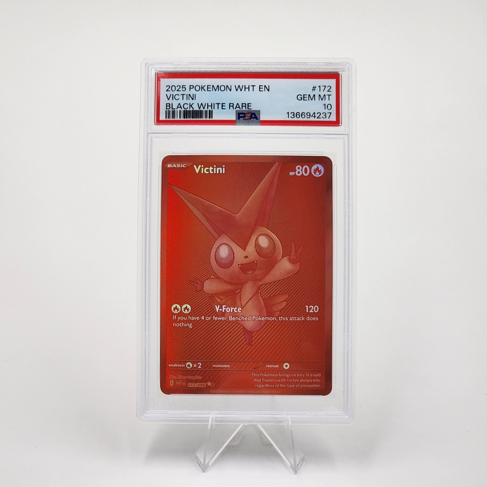 2025 POKÉMON WHT EN-WHITE FLARE BLACK WHITE RARE 172 VICTINI PSA 10 - FRESH CERT