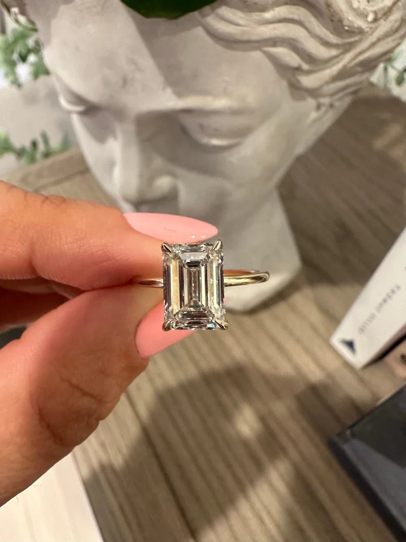 2.60 CT Classic Emerald Cut Lab Grown White Diamond Engagement Ring