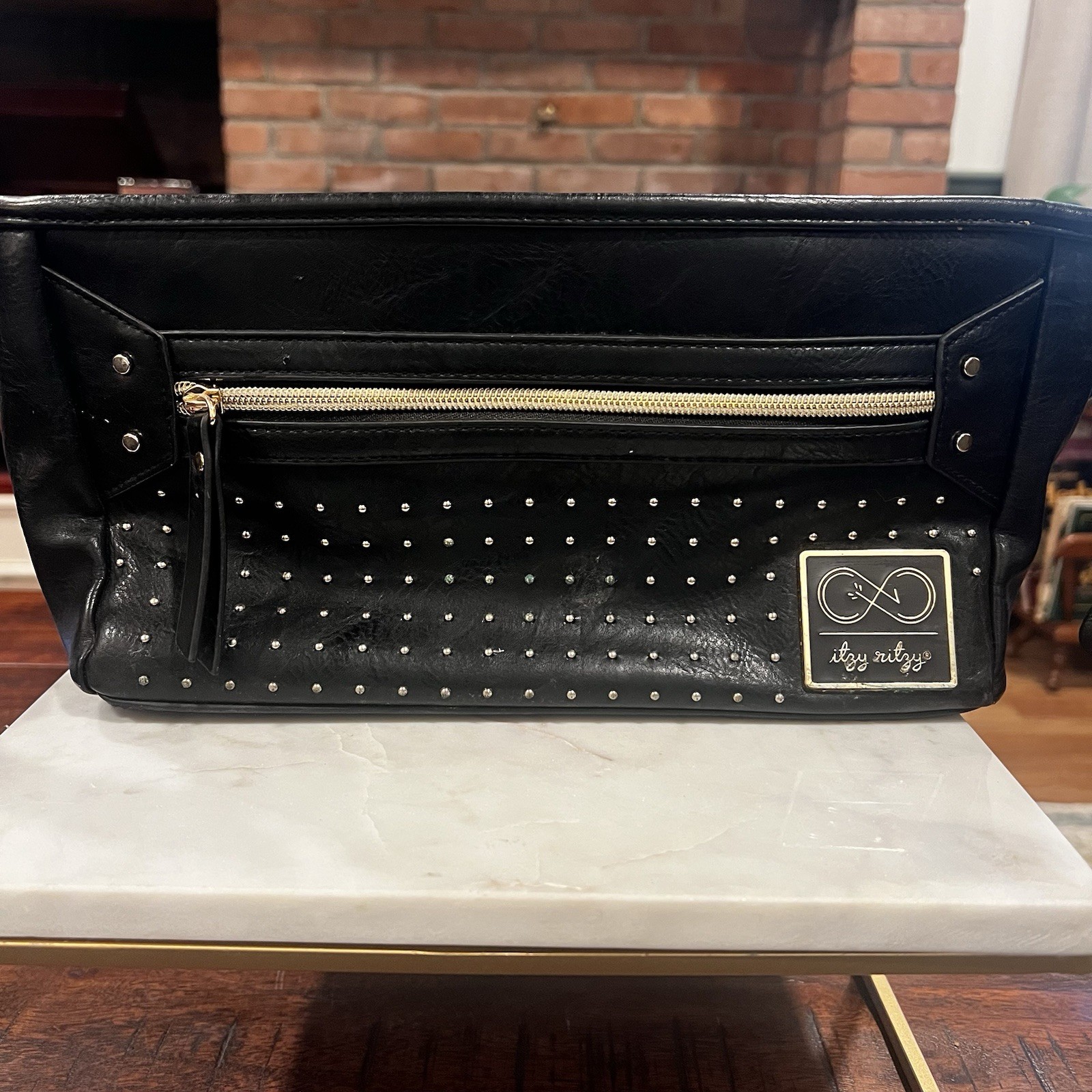 Itzy Ritzy Stroller Caddy Chelsea Cole Studded Black With Floral Pattern Inside