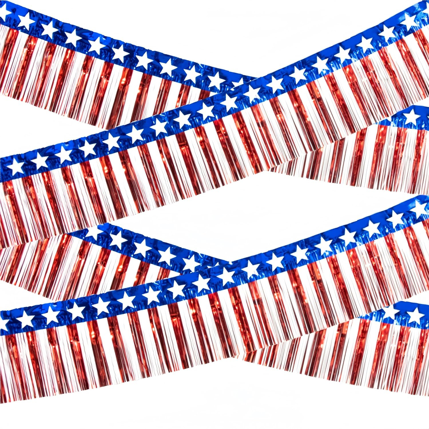 4Th of July Decorations 4 Pack 40Ft Tinsel Foil Fringe Garland Streamers Hanging
