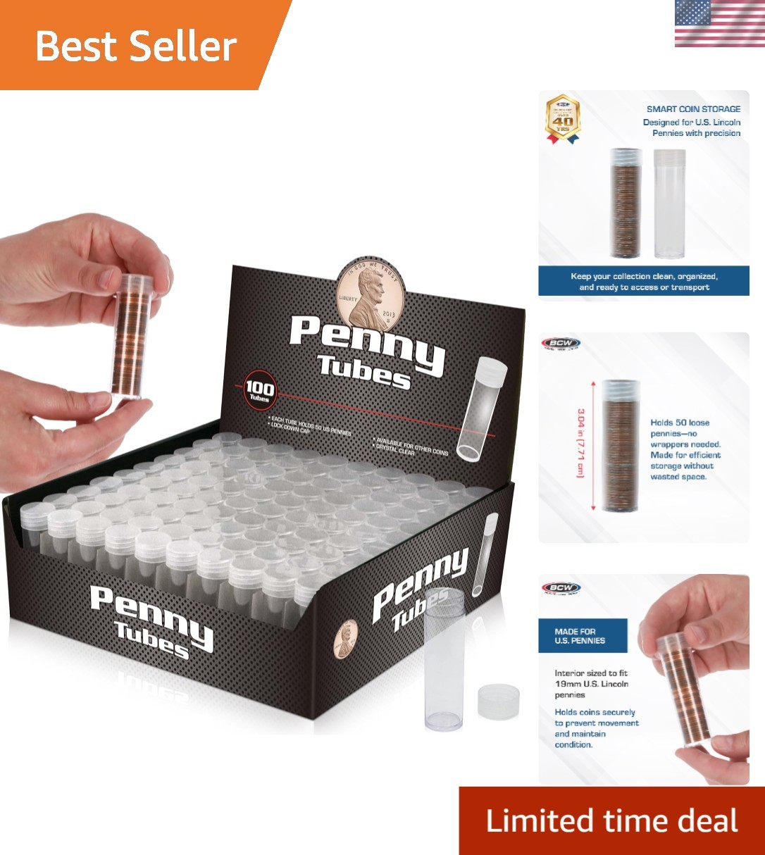 Efficient Coin Collecting with 100ct Air-Tight Penny Tubes - Protect & Organize