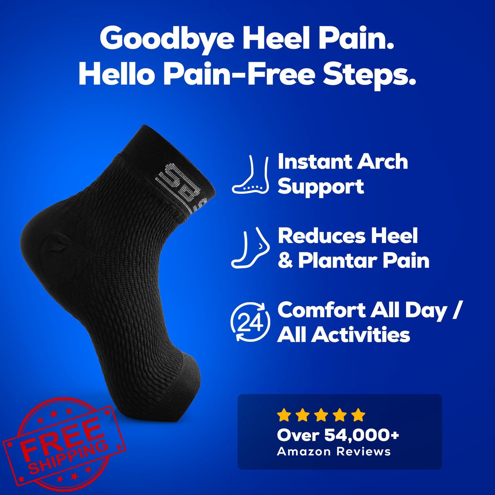 SB SOX Plantar Fasciitis Relief Socks Blue Medium Arch Support Compression Sl...