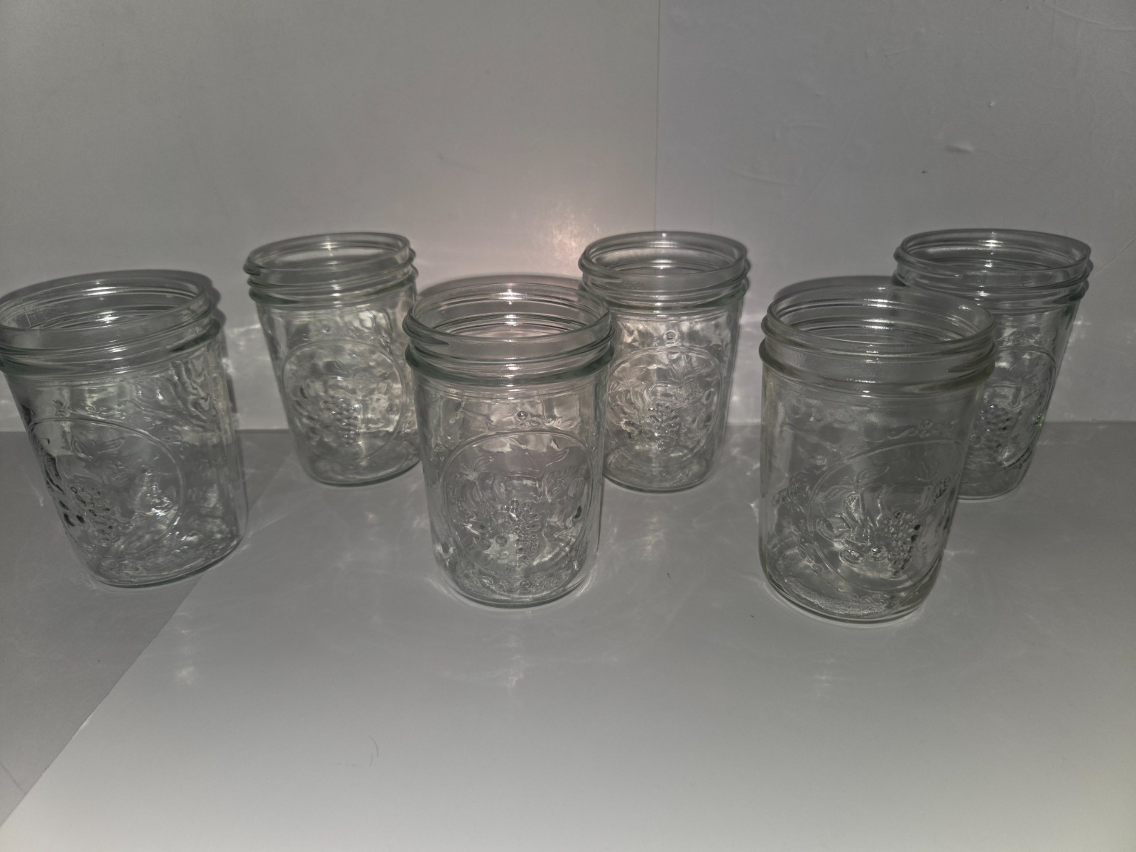 Set of 6 Pre Owned Vintage BALL Fruit Embossed 16oz Wide Mouth Canning Jars