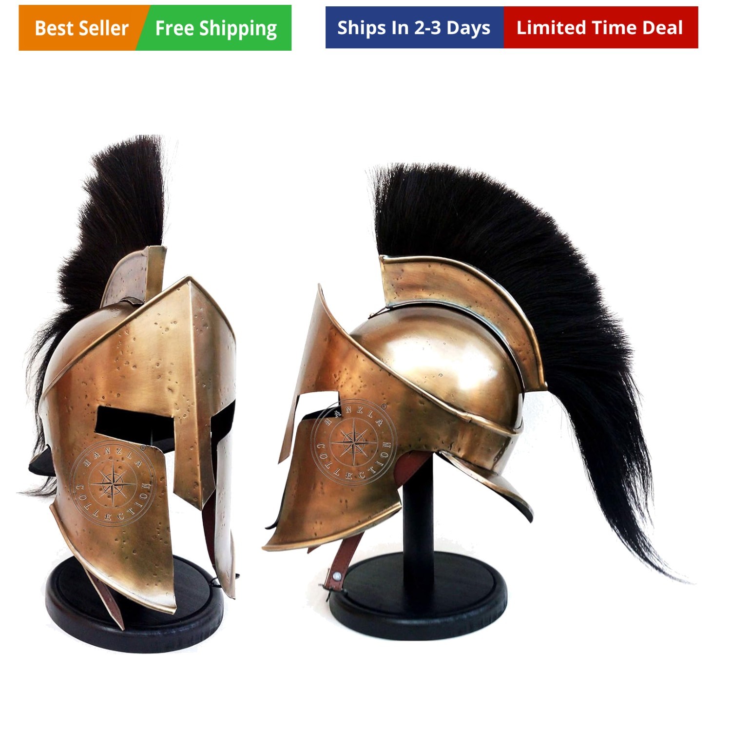 Medieval Armour King Leonidas Greek Spartan 300 Roman Helmet with Wooden Stan...