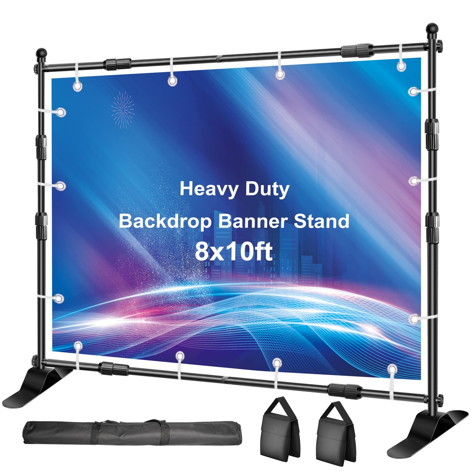 Backdrop Banner Stand, 10x8ft Heavy Duty Display Frame, Adjustable Metal Tele...