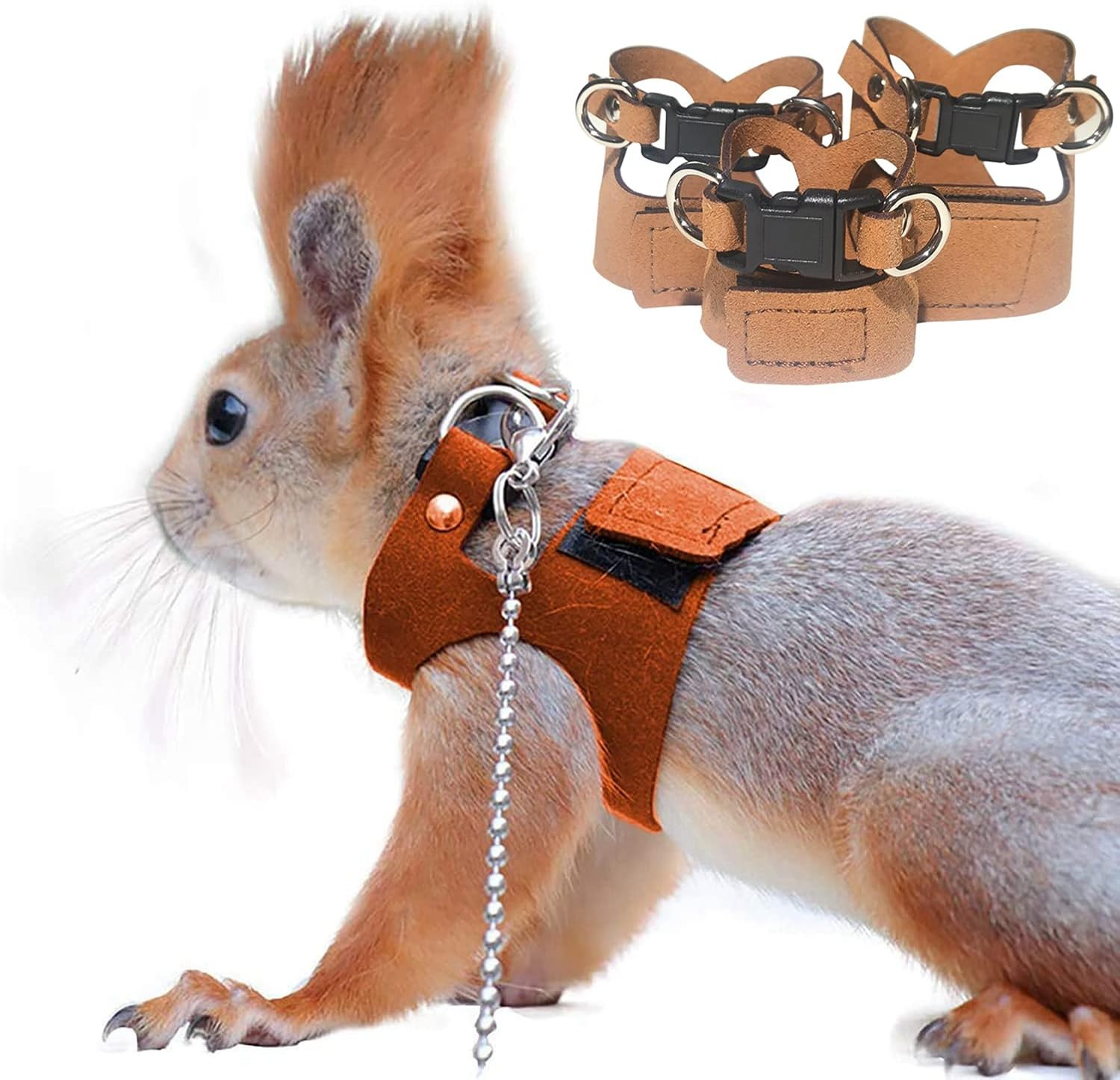 3 Pack Squirrel Harness and Leash Set - Adjustable Traction Rope Strap Anti-Biti