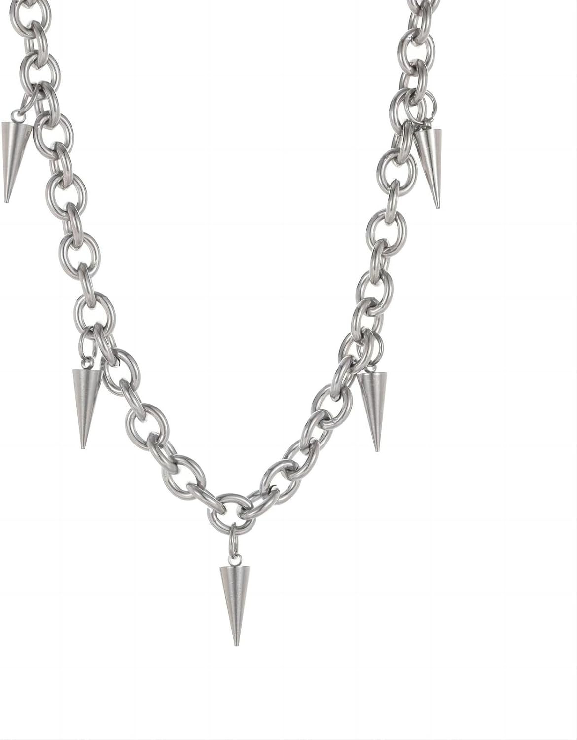 Tapered Rivet Stainless Steel Necklace for Men, Punk Style，38+5Cm