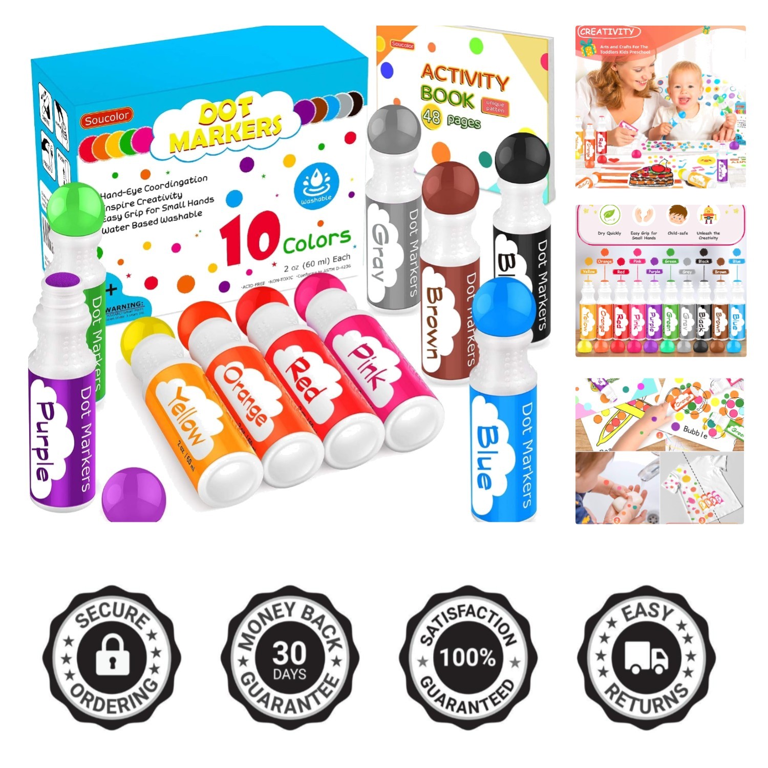 Creative Color Splash Set: 10 Washable Dot Markers with Tearable Activity Book
