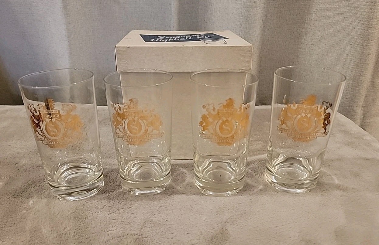 (4) Vintage Seagram's Highball Glass Tumblers W/Original Box