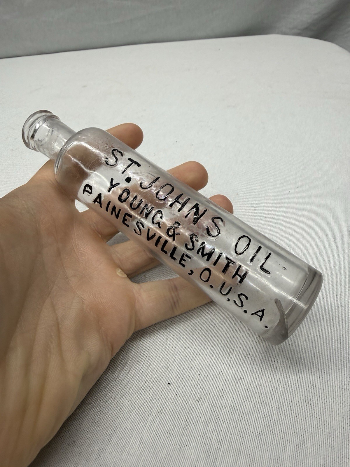 Antique 1880's "St Johns Oil" Young & Smith Cylinder Bottle - Painesville, Ohio