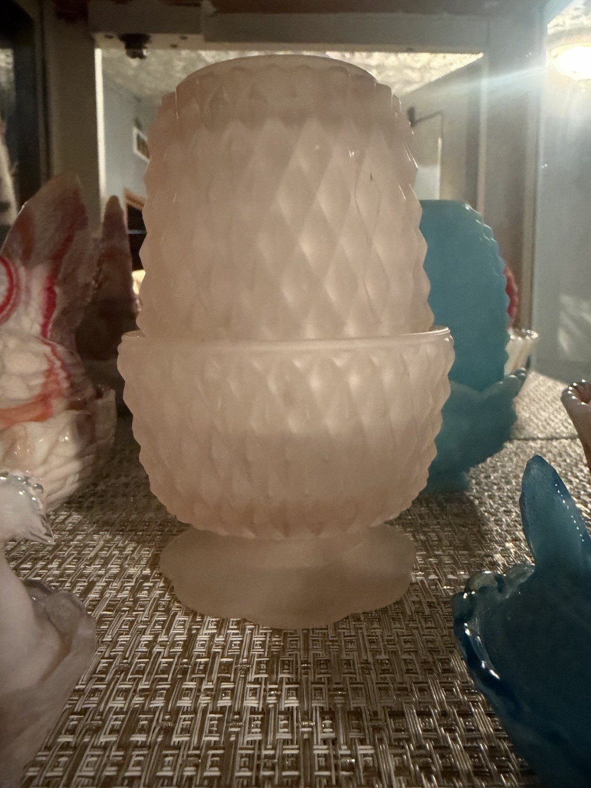 Indiana Glass Diamond Point Frosted Glass Fairy Lamp