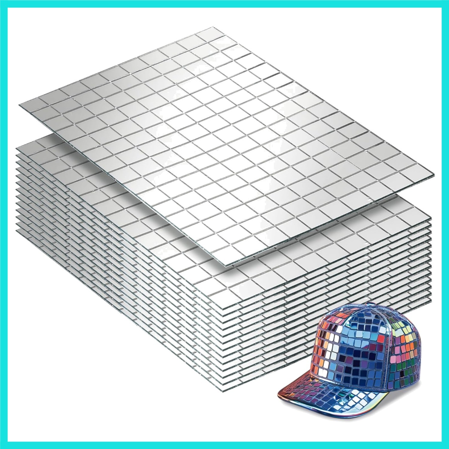 2100 PCS Disco Ball Tiles, 10 x 10 mm Self-Adhesive Mirror Mosaic Tiles for D...