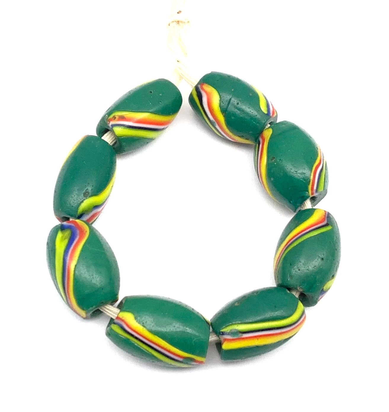 8 Rare Venetian Antique Green shade Wound African Glass Trade beads-#1559