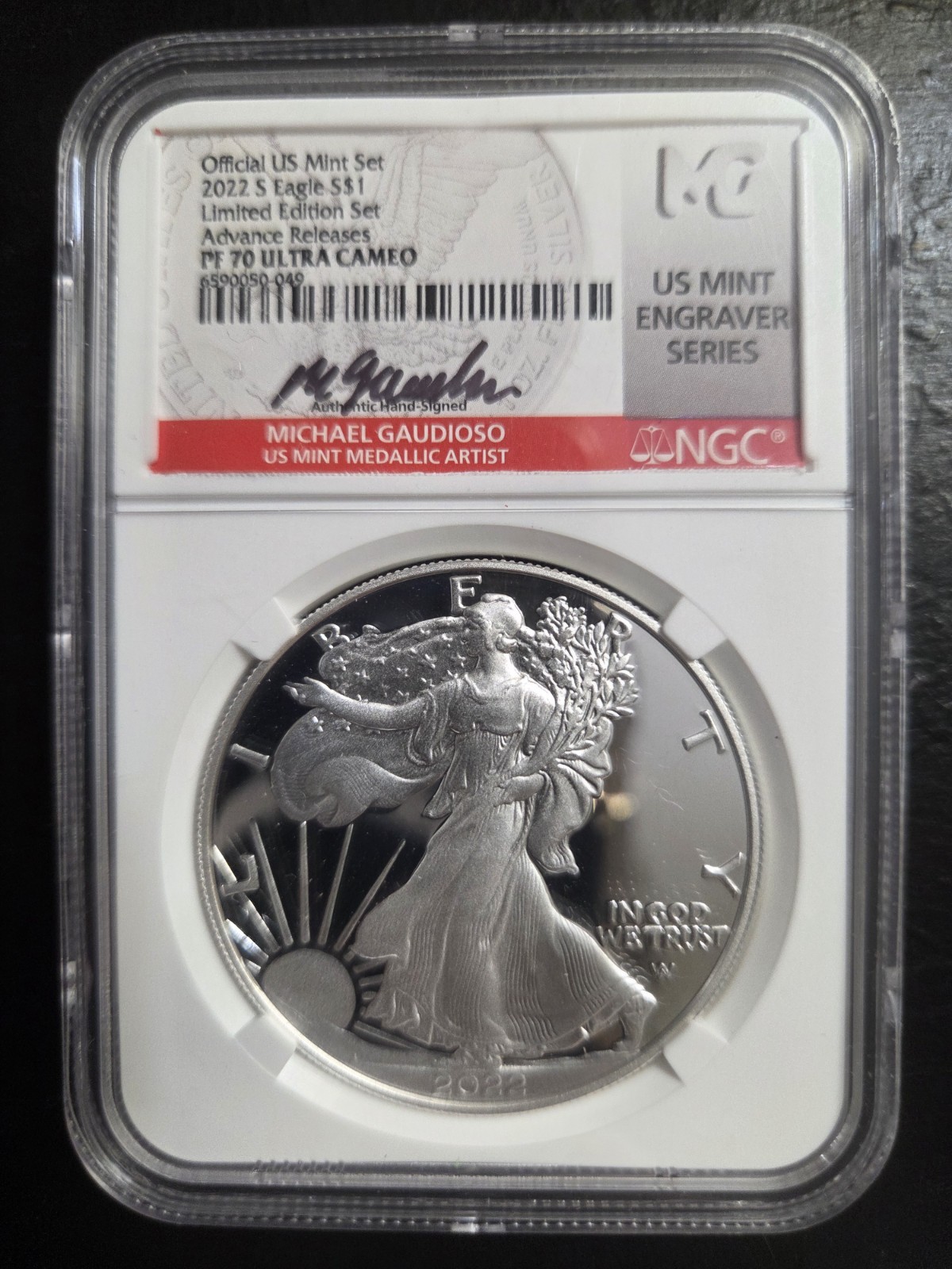 2022 S PROOF SILVER EAGLE NGC PF70 UCAM LIMITED EDITION SET ADVANCE REL GAUDIOSO