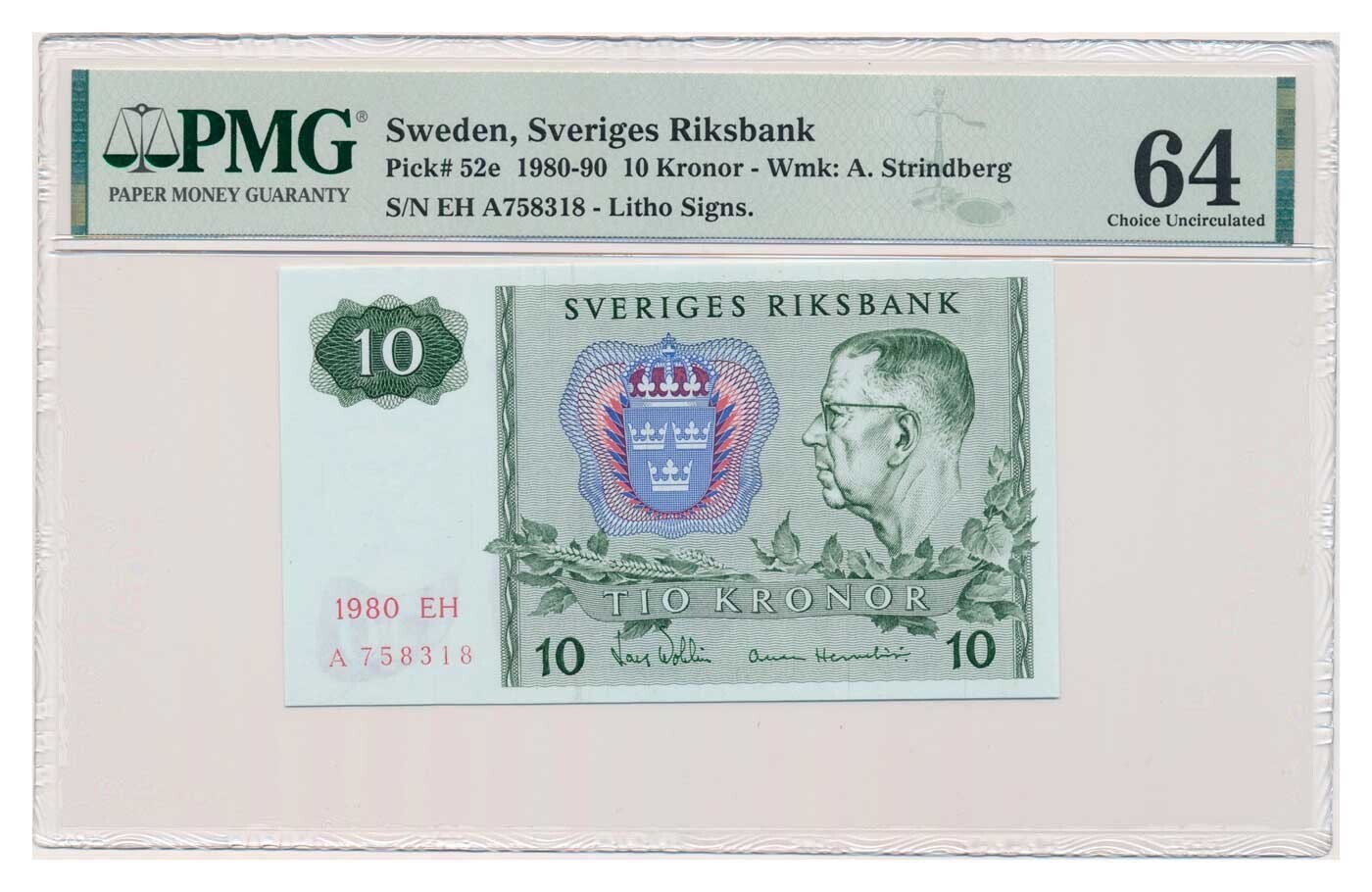 SWEDEN banknote 10 Kronor 1980 PMG MS 64 Choice Uncirculated