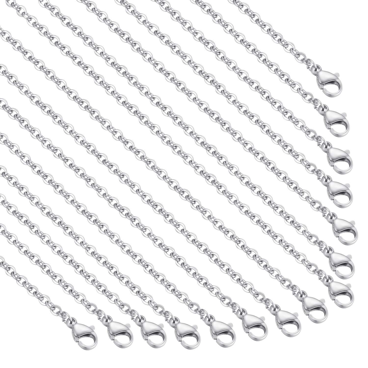30 Pack 18in Stainless Steel Cable Chain Necklaces with Lobster Clasps DIY 