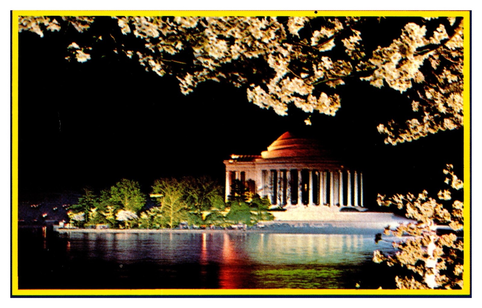 Washington, D.C. The Jefferson Memorial Illuminated Cherry Blossoms Postcard