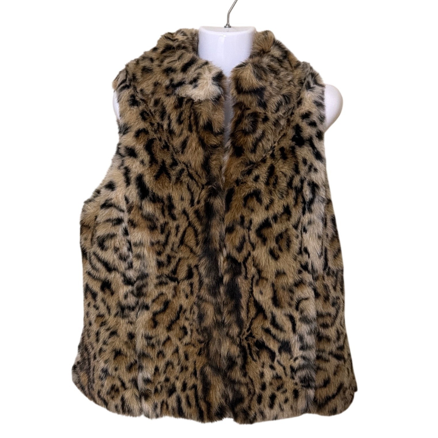 Faux Fur Leopard Print Vest  Chicos Sz 1 US sz 8 Medium Mob Wife