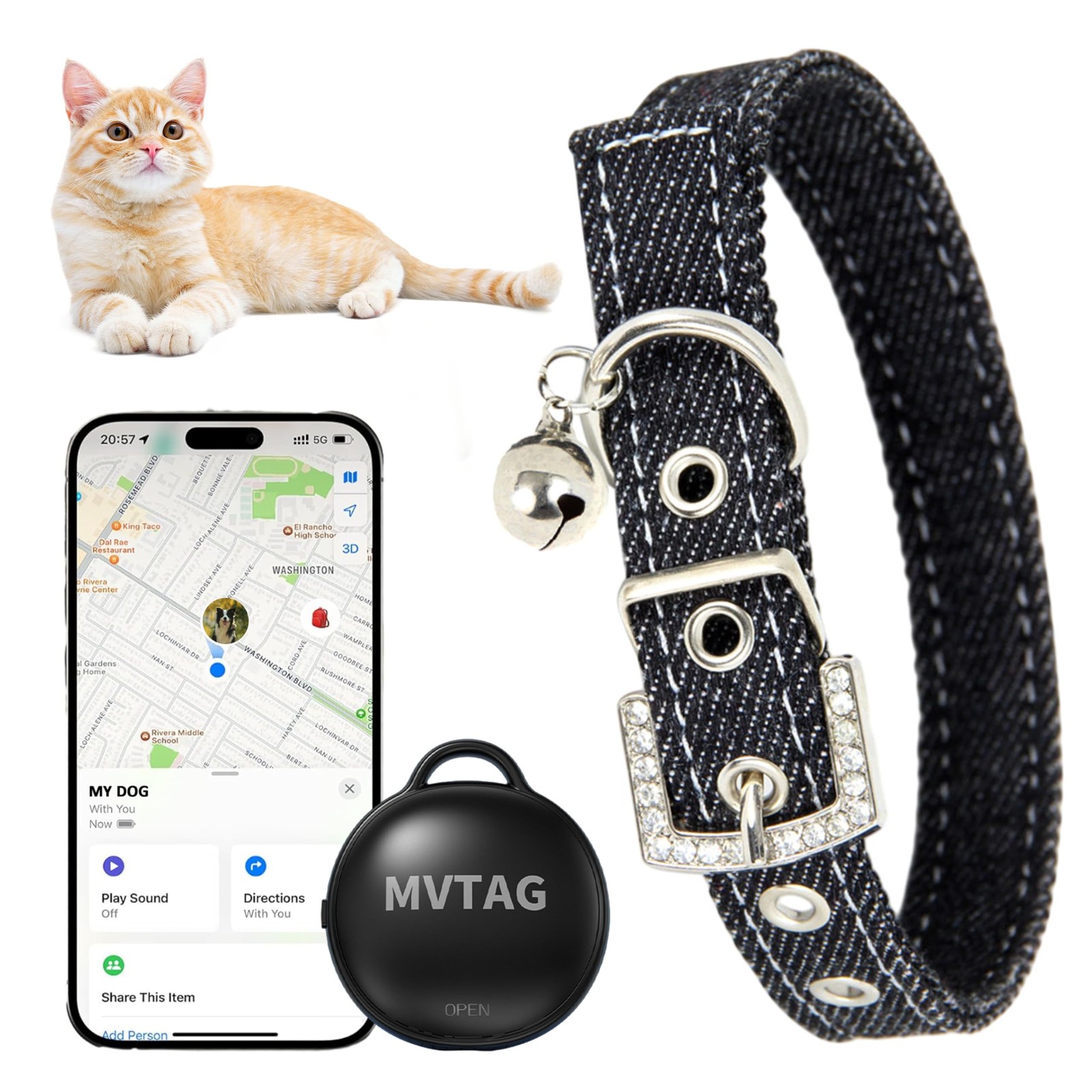 Cat Collar with Tracker GPS- Unlimited Range/Tracking Device/Lost Mode for Ca...
