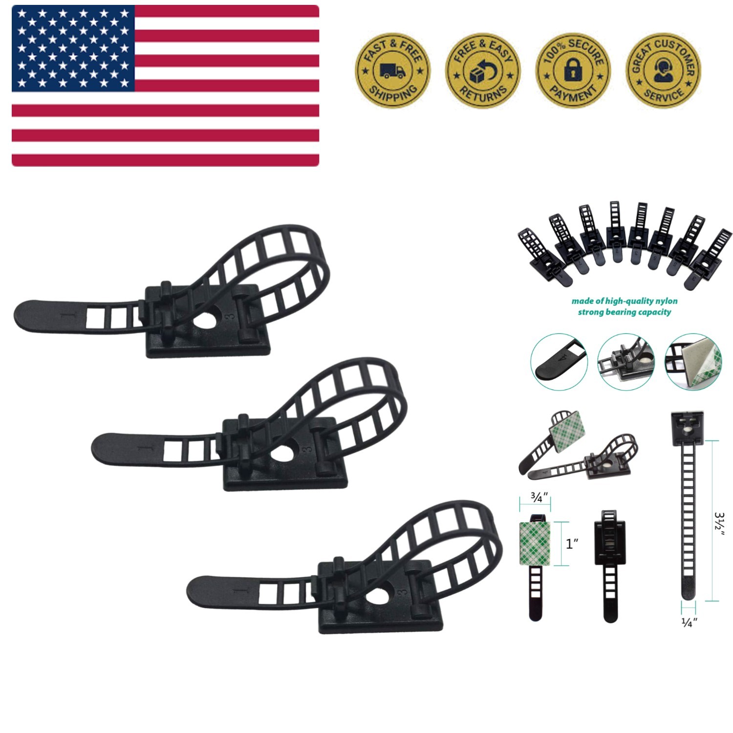 25 Pieces Desk Wire Organizer Cable Ties Zip Ties Adhesive Cord Clips Cable M...