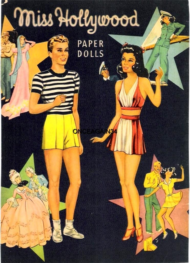 VINTAGE UNCUT 1942 MISS HOLLYWOOD PAPER DOLLS~RARE~#1 TOP REPRODUCTION~#1 SELLER