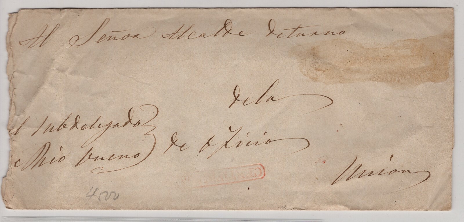 CHILE circa 1860 RARE postmark CERTIFICADA boxed in red on folded cover