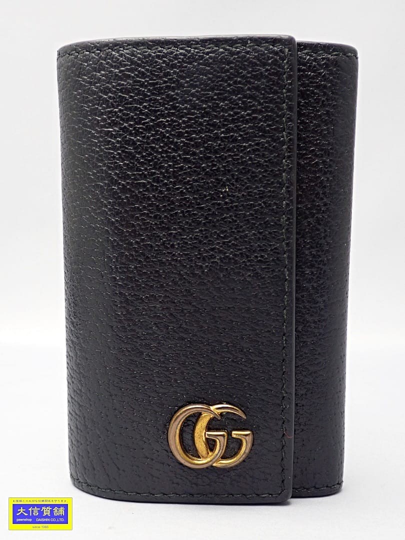 GUCCI GG Marmont Leather 6 Rings Key Case 435305 Key Holder Black Italy Used