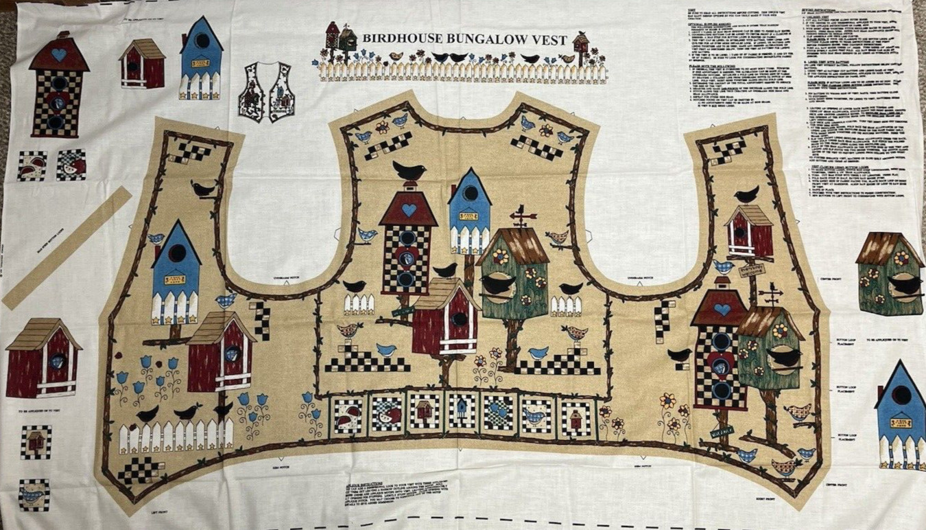 Spring Industries Birdhouse Bungalow Vest DIY Craft Fabric Panel Cut & Sew
