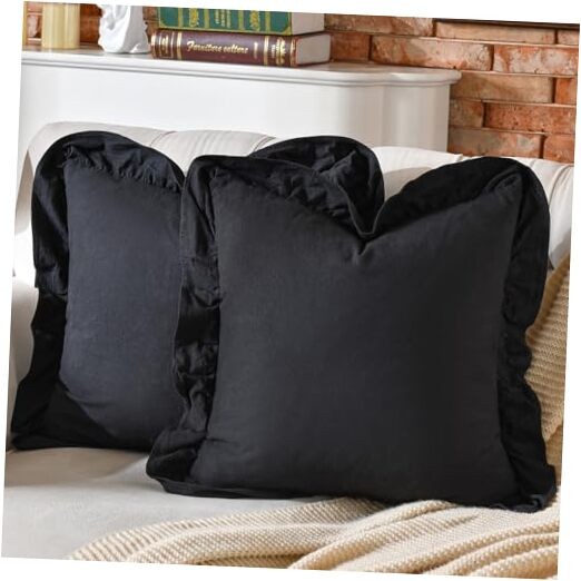  Pack of 2 Throw Pillow Covers 100% Cotton Pre 20" x 20" (Pack of 2) Black
