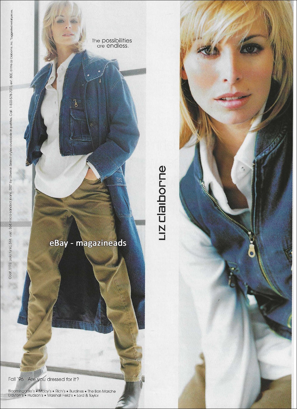 vintage LIZ CLAIBORNE 1-Page PRINT AD Fall 1996 NIKI TAYLOR pretty blonde