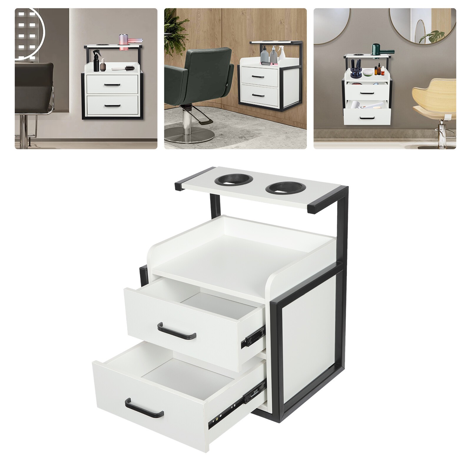 NEW Black+White Salon Wall Cabinet Wall-mounted Storage Cabinet With 2 Drawers