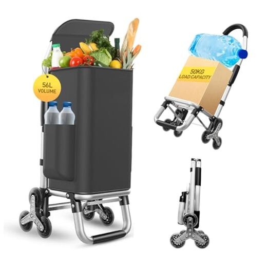 Heavy Duty 3 in 1 Shopping Cart, Foldable Hand Truck with 6 Wheels, 110 Black