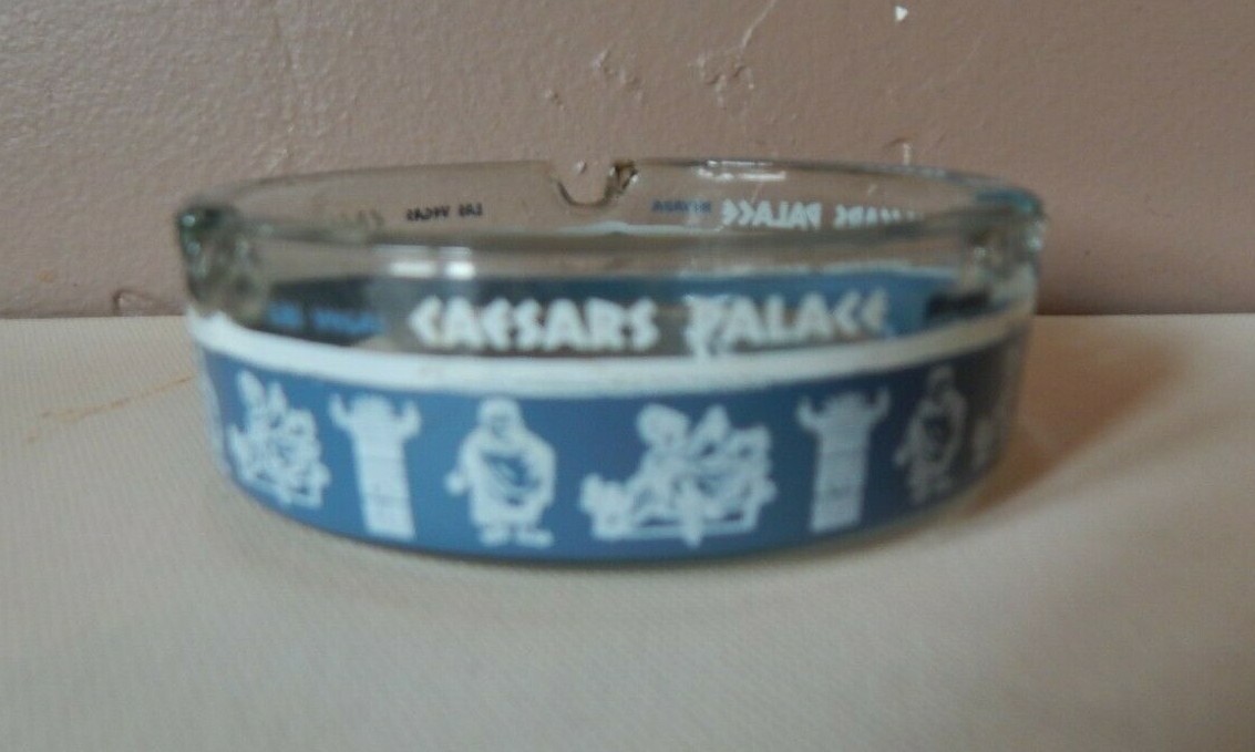 Vintage CAESAR'S PALACE Las Vegas, NV Glass Ashtray w/Roman Images~VG Shape!