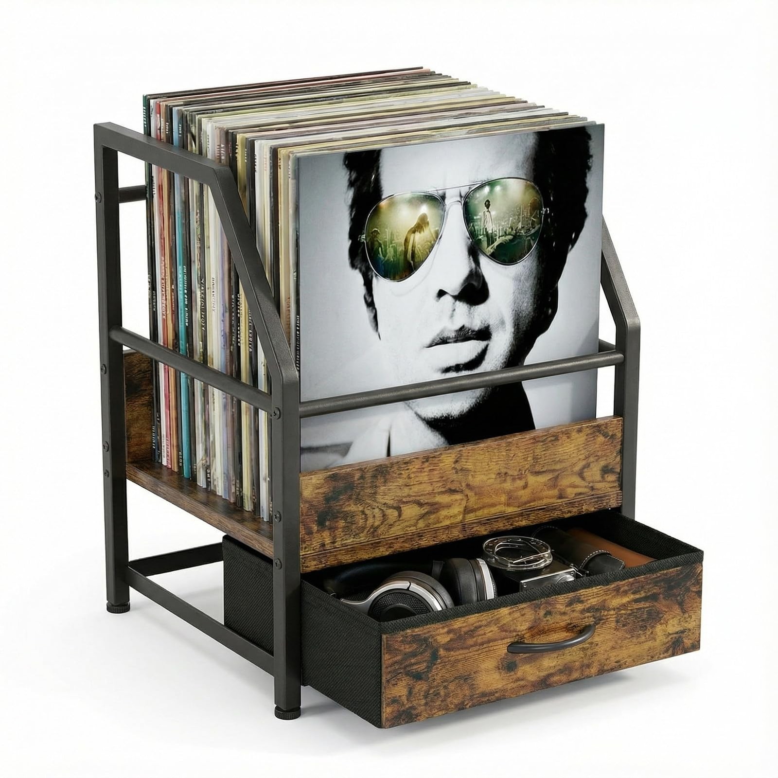 Vinyl Record Storage with Fabric Drawer, Vinyl Record Box Case Crate, Record ...