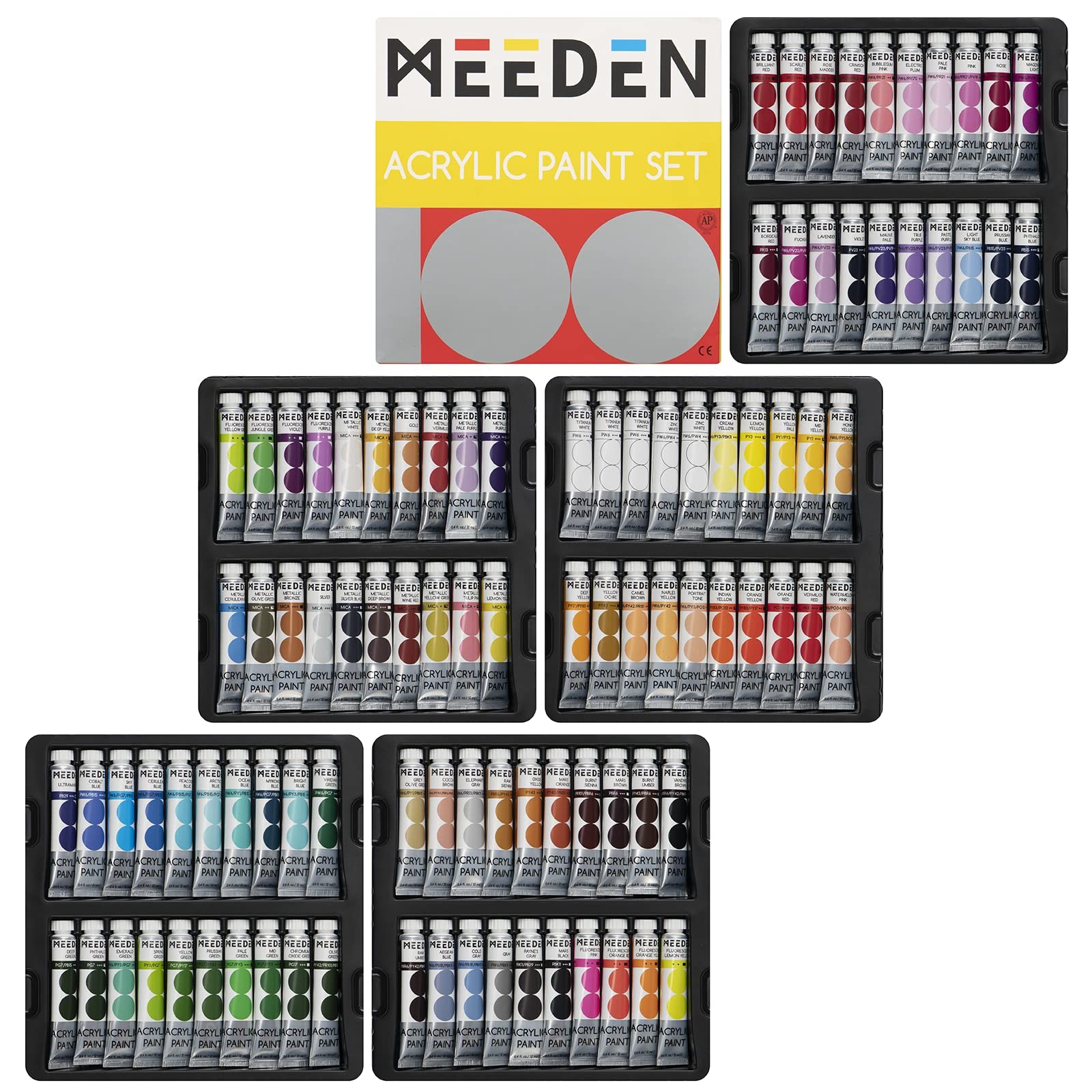MEEDEN 100-Color Heavy Body Acrylic Paint Set - 0.41 fl oz Tubes for Canvas, Woo