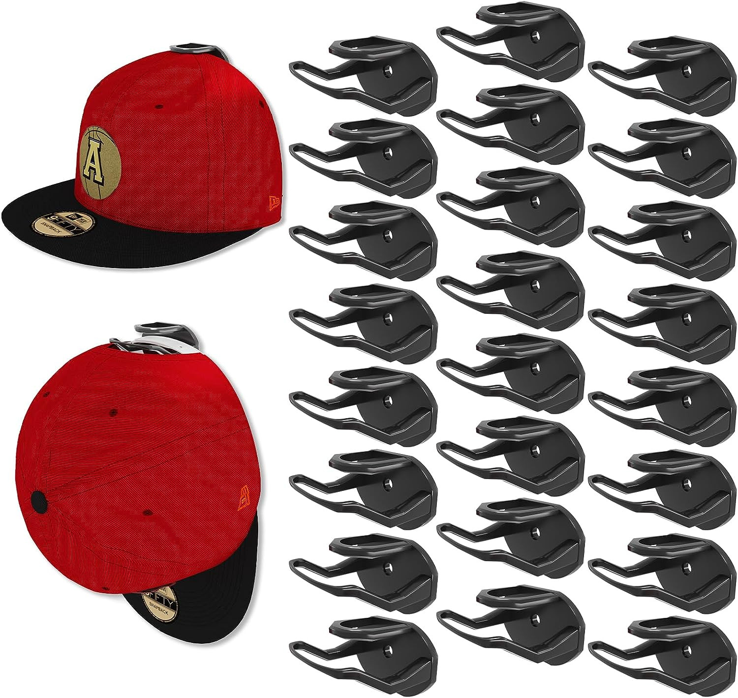 24 Pack Adhesive Hat Hooks for Wall, Strong Hat Rack for Baseball Caps, Minimali