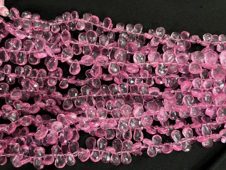 AAA+ Pink Topaz Pear Shape Beads 4x6mm Pink Topaz Beads Coated Pink Topaz 8 Inch