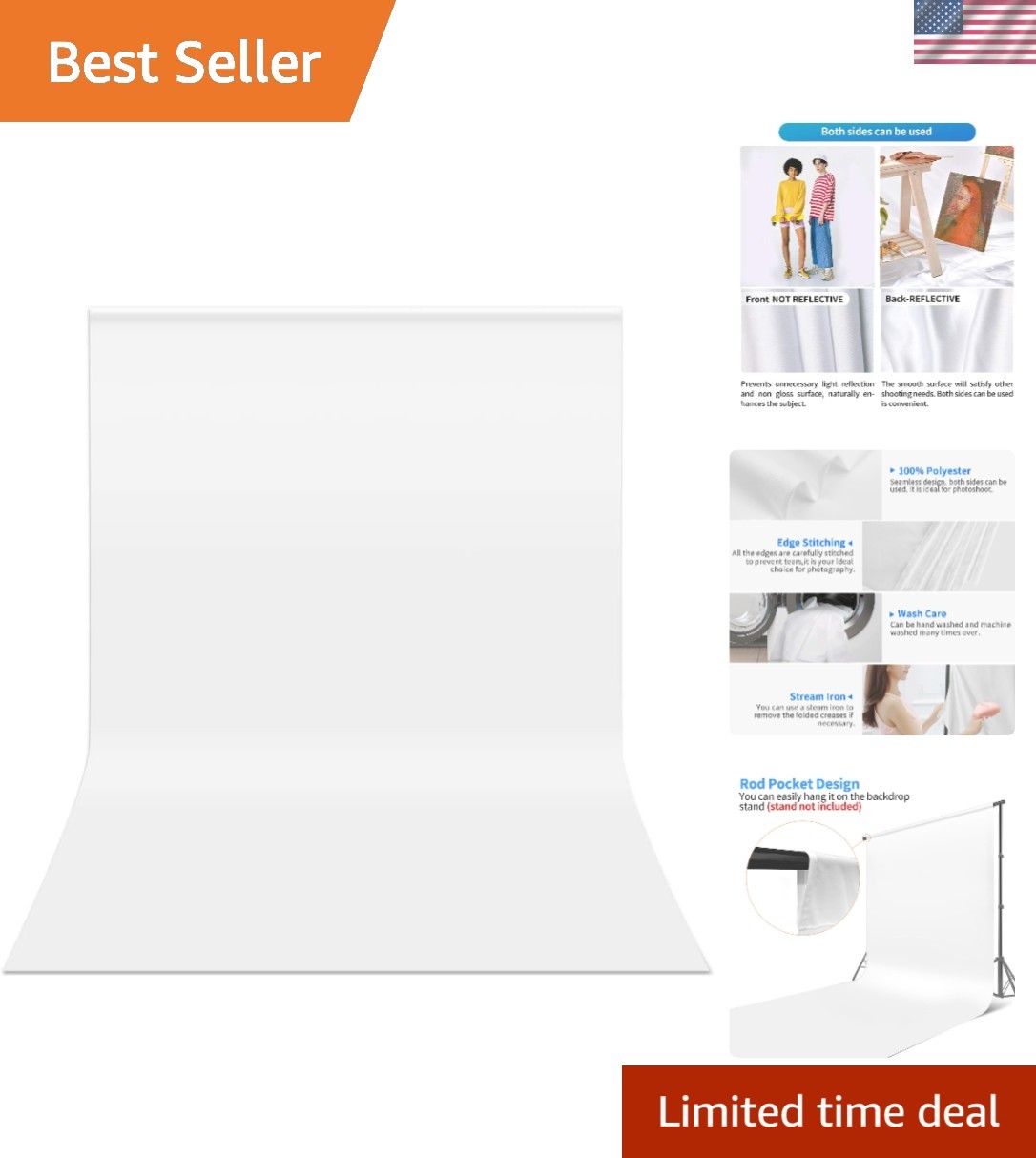 White 10x12ft, Large Photography Background Screen for Photoshoot, 3x3.6m Sea...